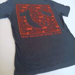 True Religion Sz Sm Men's Black T-Shirt with Red Graphic